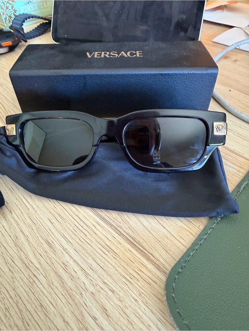 Versace Black Sunglasses with Gold Medusa Accents